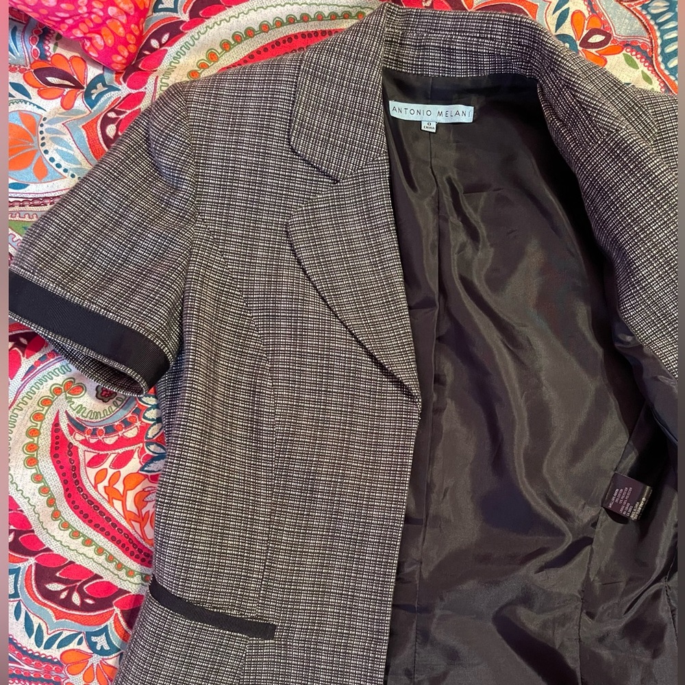 Antonio Melani Tiny Plaid Checked Gray Tailored S… - image 2